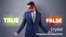  Presentation with weeping eye - Cool new PPT layouts with eye deciding true or false backdrop and a  colored foreground