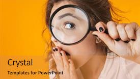  Presentation with eye glass - Colorful PPT theme enhanced with eye detection - portrait of a cheerful young backdrop and a gold colored foreground