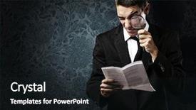  Presentation with magnifying glass - Cool new presentation theme with eye detection - portrait of handsome young man backdrop and a wine colored foreground