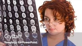  Presentation with eye disease - PPT theme enhanced with eye disease - attentive female doctor looking background and a gray colored foreground