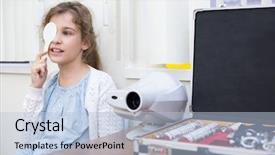  Presentation with ophthalmologist - Presentation theme consisting of eye disease - girl checks sight background and a light blue colored foreground