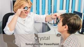  Presentation with eye doctor - Audience pleasing slide deck consisting of eye doctor and a teenage backdrop and a coral colored foreground