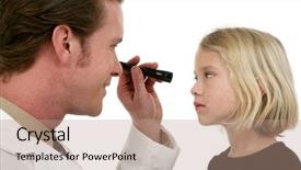  Presentation with eye doctor - PPT layouts having eye doctor examining young girl background and a coral colored foreground