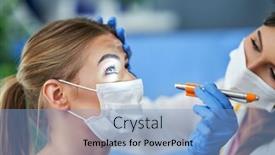  Presentation with eye doctor - Presentation design consisting of eye-doctor-in-mask-checking background and a light blue colored foreground