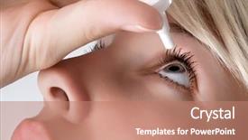  Presentation with eye - PPT theme enhanced with eye drops - woman applying eyedroppers close up background and a coral colored foreground