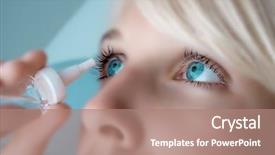  Presentation with eye - Amazing slides having eye drops - woman applying eyedroppers close up backdrop and a coral colored foreground