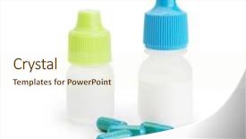  Presentation with medication - Colorful presentation theme enhanced with eye drops and medication capsules backdrop and a cream colored foreground