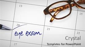  Presentation with exam - PPT layouts featuring eye-exam-against-reading-glasses background and a light gray colored foreground