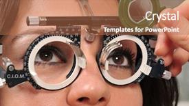  Presentation with medical eye - Presentation design having eye exam related pictures background and a coral colored foreground
