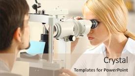  Presentation with metabolic syndrome doctor examining - Colorful presentation theme enhanced with eye examination - adult female doctor examing adult backdrop and a  colored foreground