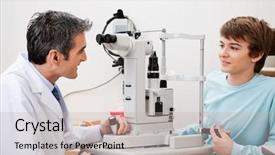  Presentation with optometrist - Theme with eye examination - young boy consulting optometrist background and a soft green colored foreground