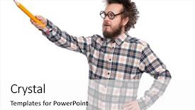  Presentation with crazy - Slide set featuring eye glasses holding big pencil background and a white colored foreground