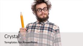  Presentation with crazy - Beautiful PPT theme featuring eye glasses holding big pencil backdrop and a light gray colored foreground