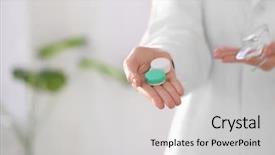  Presentation with plastic container - Slide deck with eye hospital - doctor holding plastic container background and a light gray colored foreground