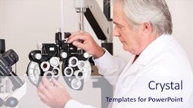  Presentation with ophthalmology - Slides enhanced with eye hospital - doctor in ophthalmology clinic adjusting background and a sky blue colored foreground