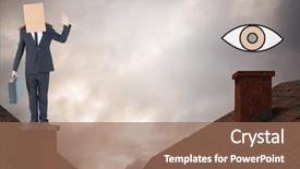  Presentation with eye - Slide deck having eye icon and businessman standing background and a coral colored foreground