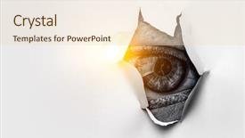  Presentation with god torn paper - Beautiful PPT theme featuring eye in a hole backdrop and a  colored foreground