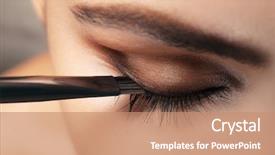  Presentation with cosmetics - Colorful PPT layouts enhanced with eye makeup - beautiful girl applying cosmetics closeup backdrop and a coral colored foreground