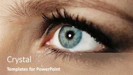  Presentation with drop - Beautiful presentation theme featuring eye-of-young-woman backdrop and a coral colored foreground