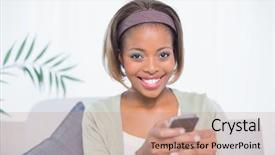 Presentation with simple art elegant - Audience pleasing slide set consisting of eye phone - cheerful elegant woman sitting backdrop and a coral colored foreground