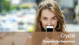  Presentation with street - Slide deck featuring eye phone - young woman covers her face background and a coral colored foreground