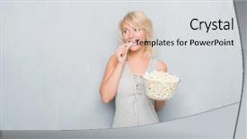  Presentation with eye popping - Cool new slides with eye popping - adult caucasian woman over grunge backdrop and a light gray colored foreground