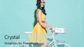  Presentation with blue white and yellow - Cool new slides with eye popping - beautiful woman in yellow dress backdrop and a light blue colored foreground