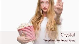  Presentation with eating - PPT layouts with eye popping - blonde teenager woman eating pop background and a lemonade colored foreground