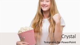  Presentation with eye popping - PPT layouts enhanced with eye popping - blonde teenager woman eating pop background and a  colored foreground