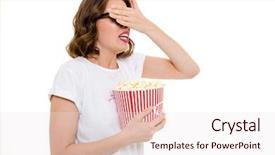  Presentation with eye popping - Colorful PPT layouts enhanced with eye popping - image of scared caucasian woman backdrop and a sky blue colored foreground