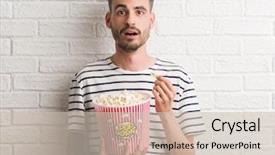  Presentation with special education young adult man - Audience pleasing PPT theme consisting of eye popping - young adult man eating popcorn backdrop and a soft green colored foreground