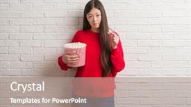  Presentation with brick wall - Slides with eye popping - young chinese woman over brick background and a  colored foreground