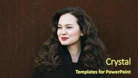  Presentation with social media - Colorful slide deck enhanced with eye prent - beautiful woman portrait social media backdrop and a tawny brown colored foreground