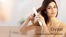  Presentation with weight loss woman showing - Presentation theme having eye prent - picture showing young woman looking background and a coral colored foreground