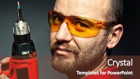  Presentation with office ergonomics man worker exercising - Slide set having eye protection - closeup of manual worker background and a  colored foreground