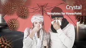  Presentation with under umbrella - Slide set featuring eye protection - ill couple sneezing in tissue background and a  colored foreground