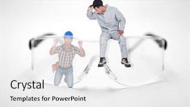  Presentation with overseas workers - PPT theme enhanced with eye protection - photomontage of workers with giant background and a white colored foreground