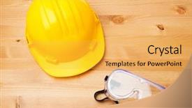  Presentation with construction equipment - Beautiful PPT theme featuring eye protection - standard construction safety equipment backdrop and a yellow colored foreground