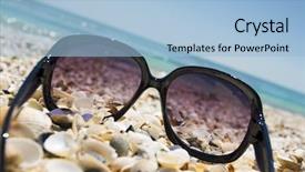  Presentation with sea shells - PPT layouts enhanced with eye protection - sunglasses on the beach view background and a light blue colored foreground
