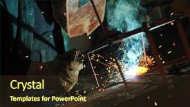  Presentation with machine - Slide set with eye protection - weld machine worker hard industry background and a tawny brown colored foreground