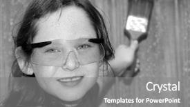  Presentation with personal protective equipment safety glasses - Beautiful PPT theme featuring eye protection - young girl wearing safety glasses backdrop and a  colored foreground