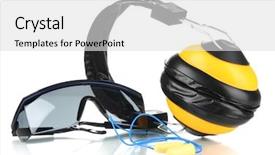  Presentation with lectures tools - PPT theme with eye safety glasses - eyeglasses tools and headphones isolated background and a  colored foreground
