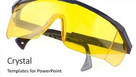  Presentation with eyeglasses - Cool new PPT theme with eye safety glasses - eyeglasses tools isolated on white backdrop and a  colored foreground