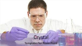  Presentation with fluid - Beautiful slide deck featuring eye safety glasses - scientist in laboratory culturing fluid backdrop and a light blue colored foreground