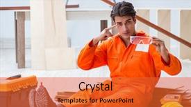  Presentation with construction site construction - Slide set enhanced with eye safety glasses - worker wearing protective goggles background and a red colored foreground