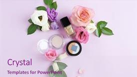  Presentation with purple flowers - PPT theme consisting of eye shadows and flowers on purple background background and a sky blue colored foreground