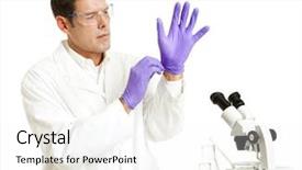  Presentation with forensic scientist - Presentation theme having scientist putting on rubber gloves background and a white colored foreground