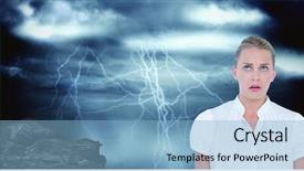  Presentation with thunderstorm - Slide set enhanced with eye storm - digital composite of stressed businesswoman background and a light blue colored foreground