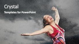  Presentation with nuclear arms - Presentation theme having eye storm - young cheerful woman with arms background and a dark gray colored foreground