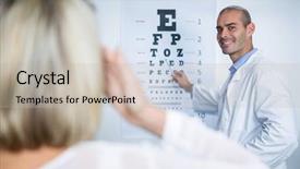  Presentation with optometrist - Beautiful slide deck featuring eye test of female patient backdrop and a mint green colored foreground